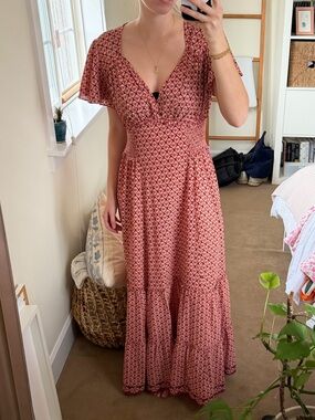 Max Studio Red Patterned V-Neck Maxi Dress